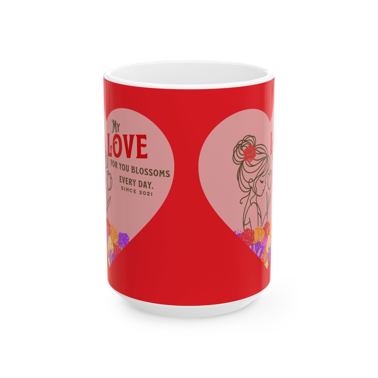 Blossoming Love Collection Ceramic Mug in Red, (11oz, 15oz)
