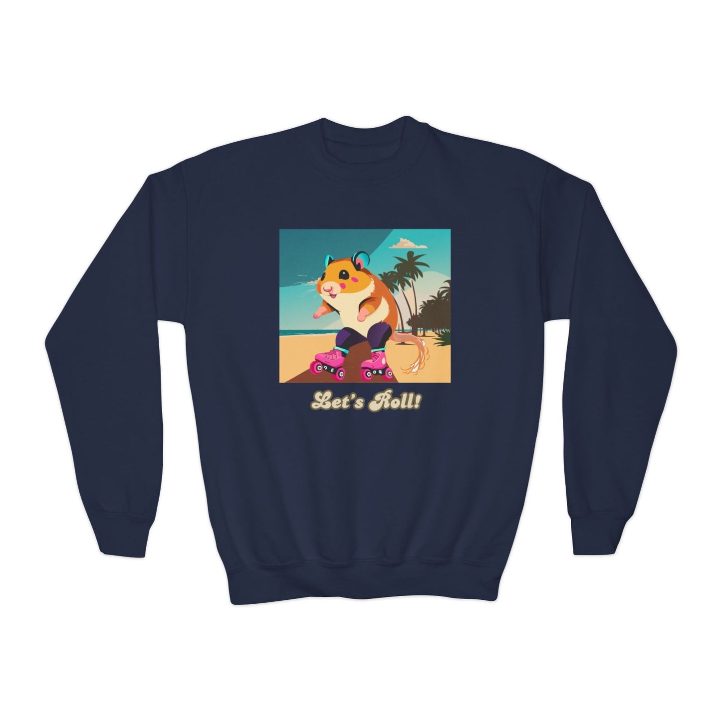 Cozy Youth Crewneck Sweatshirt Featuring Roller Skating Hammy