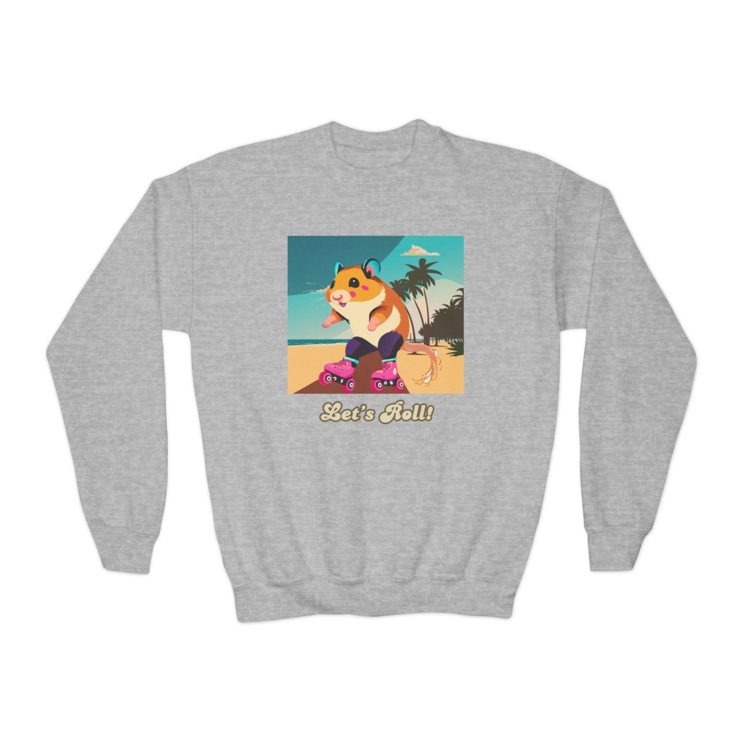 Cozy Youth Crewneck Sweatshirt Featuring Roller Skating Hammy
