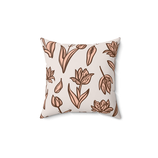 Chic Square Pillow Featuring Fringed Parrot Tulip Pattern