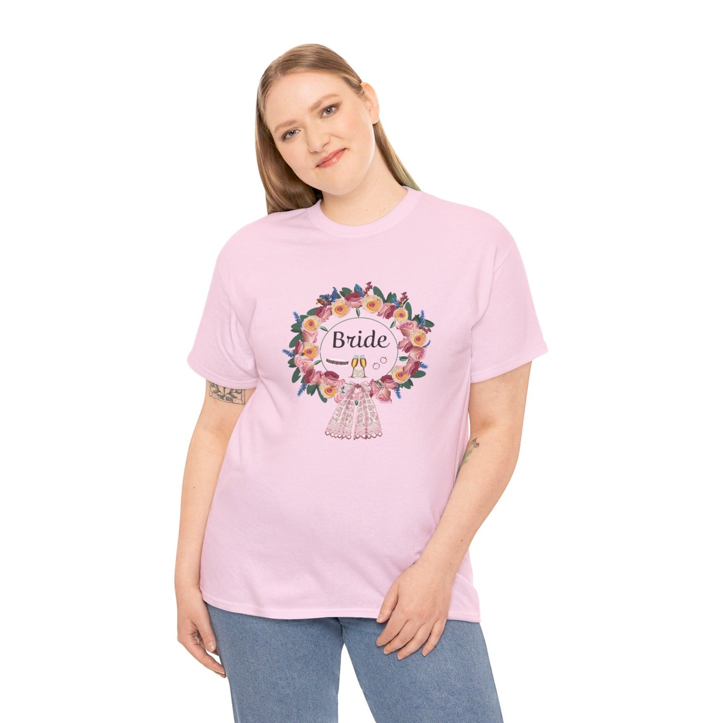 Bride Floral Wreath Heavy Cotton Bachelorette Party Tee