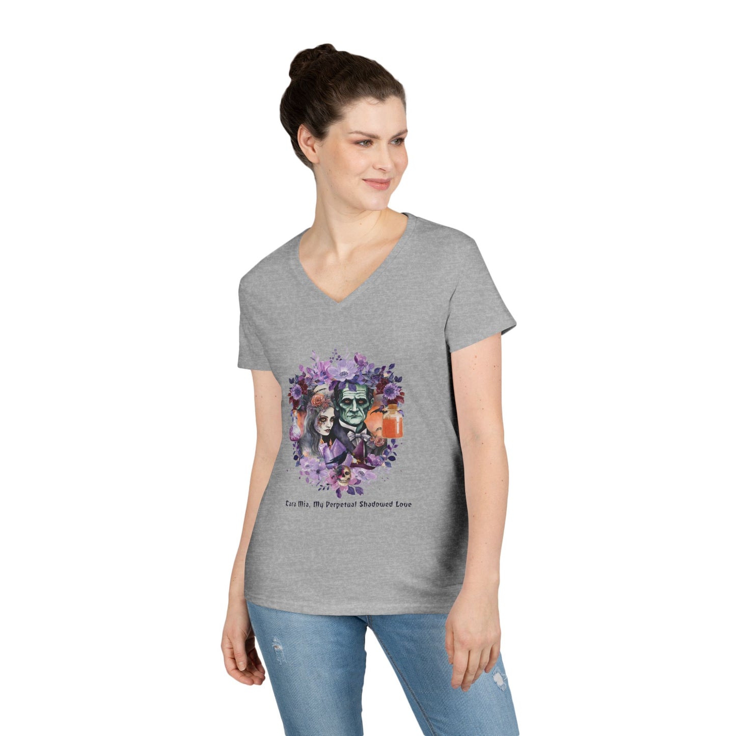Frankenstein Love V-Neck T-Shirt, Halloween Gift, Gothic Shirt, Vintage Inspired Tee, Horror Fashion