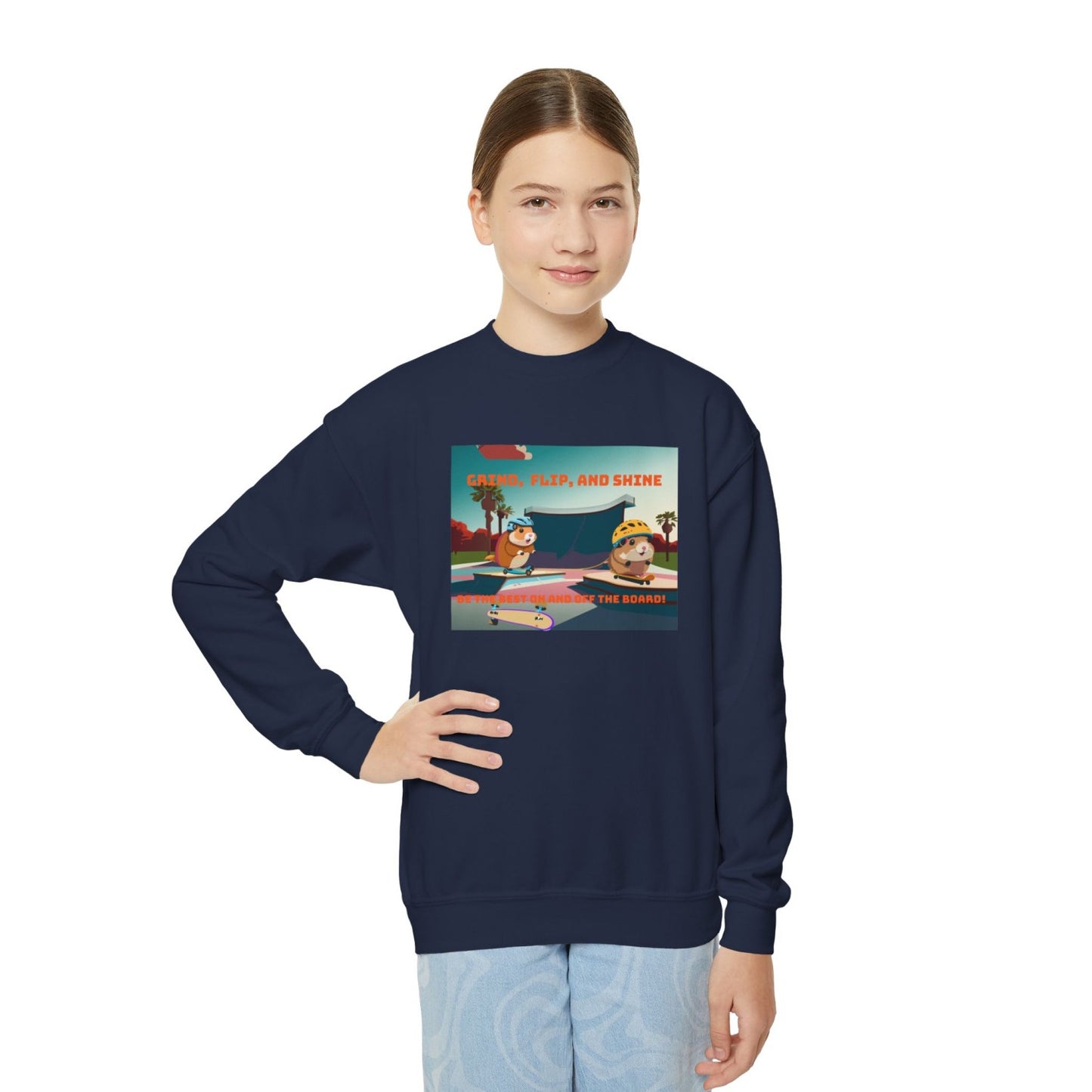 Cozy Youth Crewneck Sweatshirt Featuring Skater Hammies