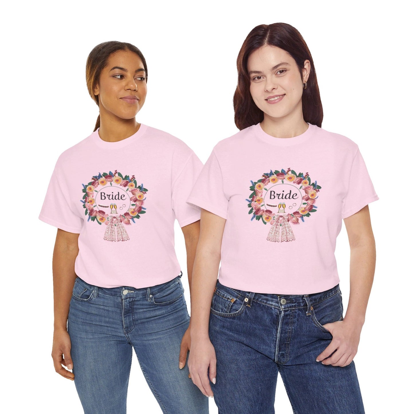 Bride Floral Wreath Heavy Cotton Bachelorette Party Tee