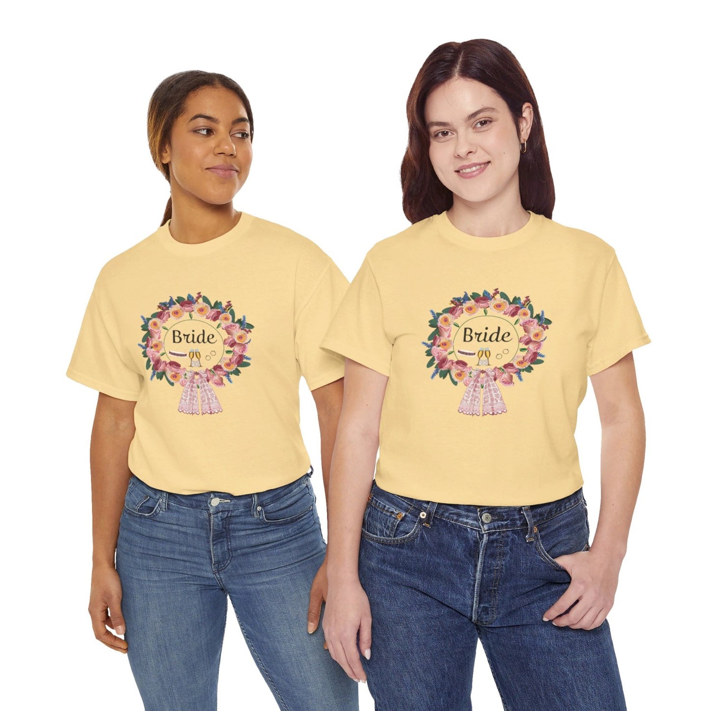 Bride Floral Wreath Heavy Cotton Bachelorette Party Tee