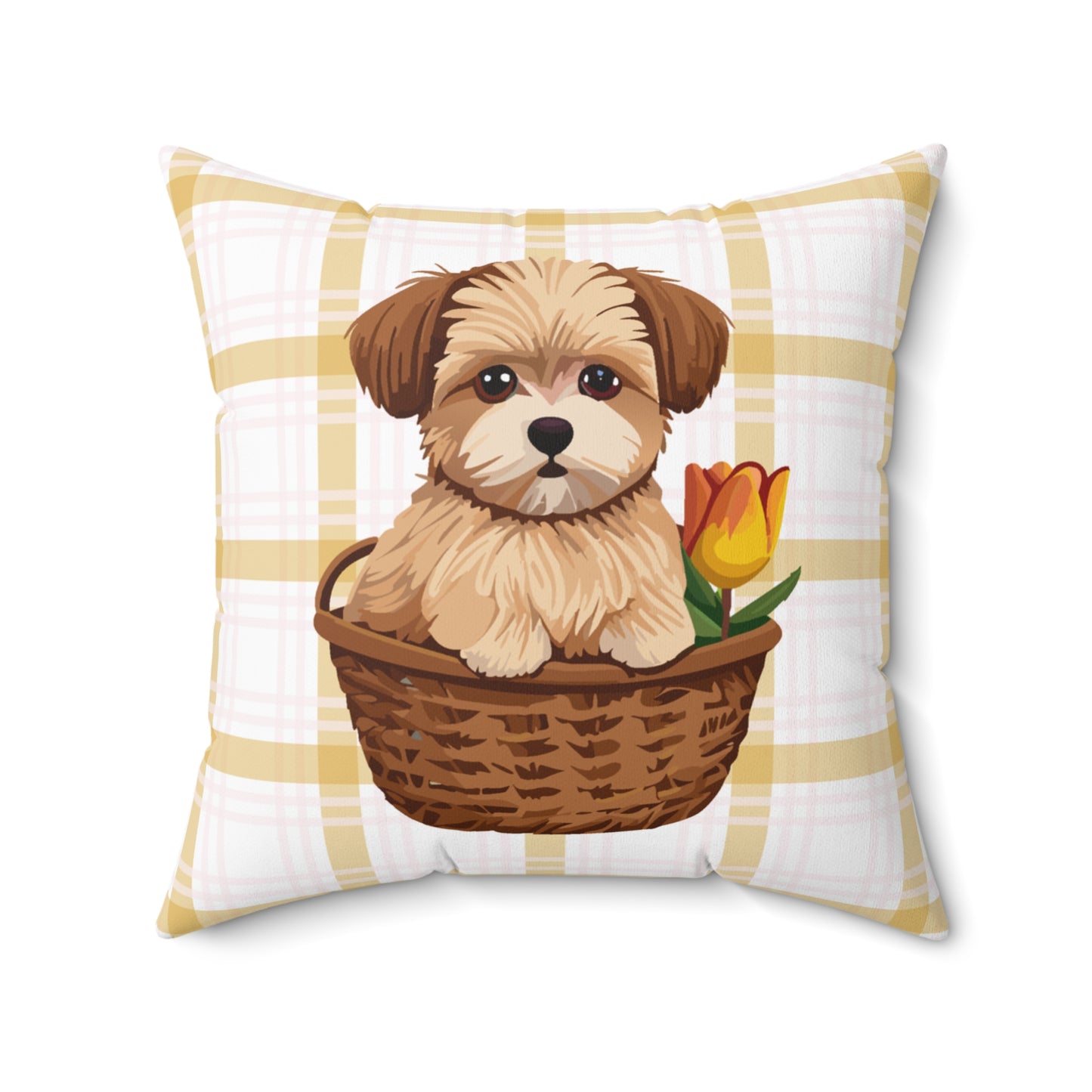 Accent Pillow Featuring Cute Maltese in Tulip Basket