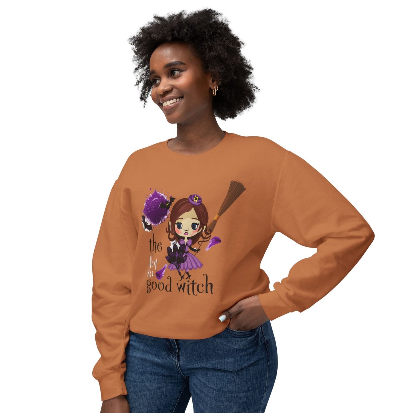 Vintage Inspired Halloween Sweatshirt Featuring A Batty Witch