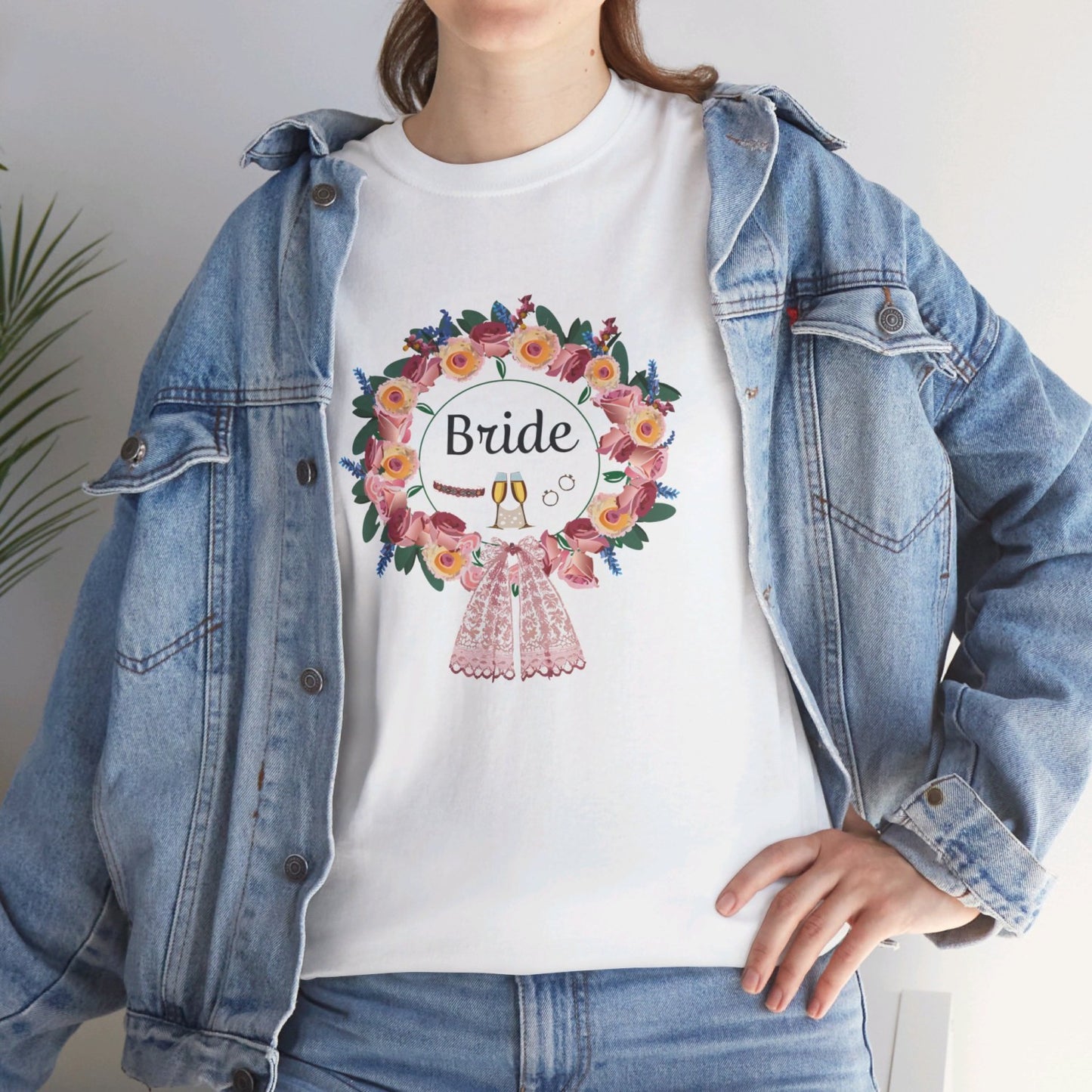 Bride Floral Wreath Heavy Cotton Bachelorette Party Tee