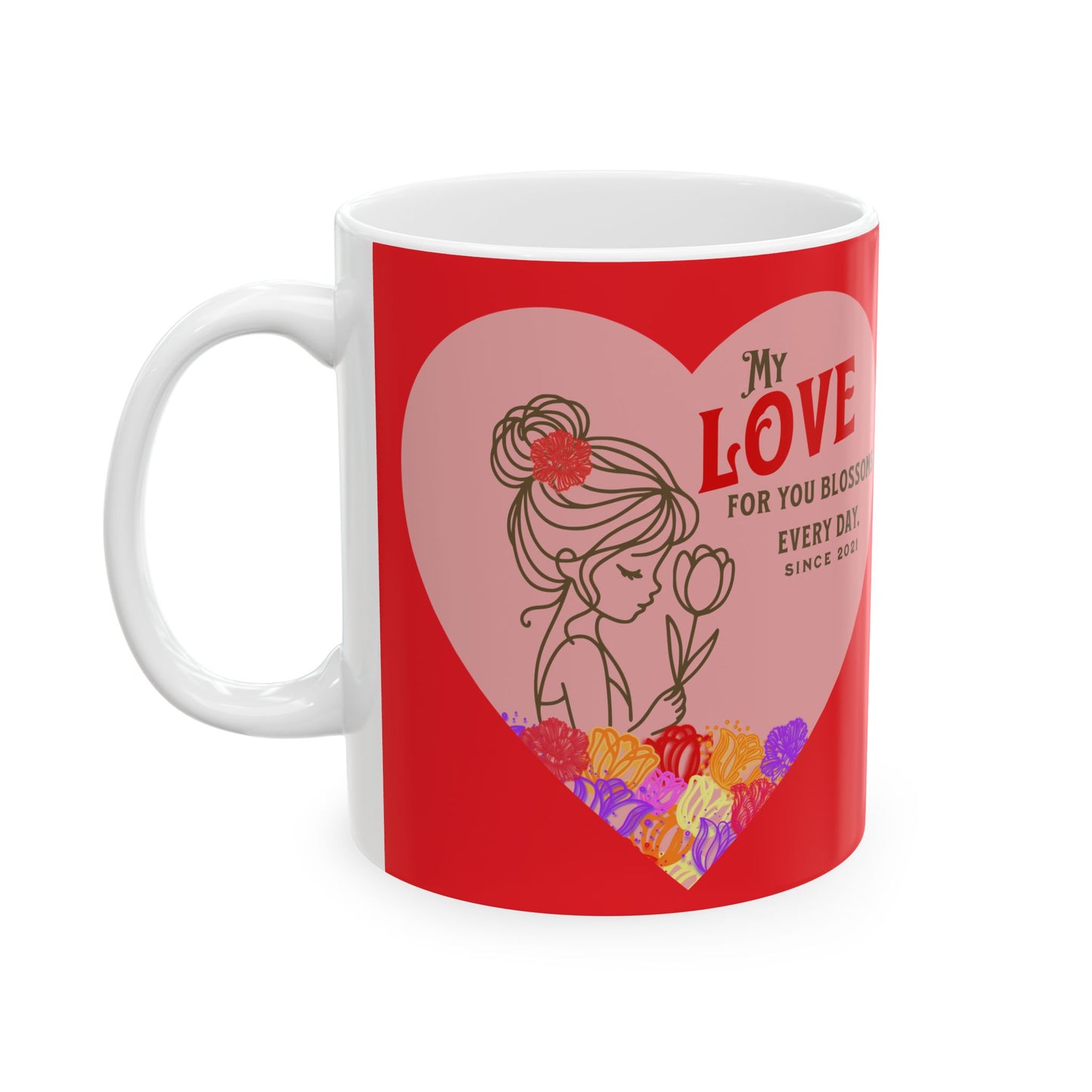 Blossoming Love Collection Ceramic Mug in Red, (11oz, 15oz)