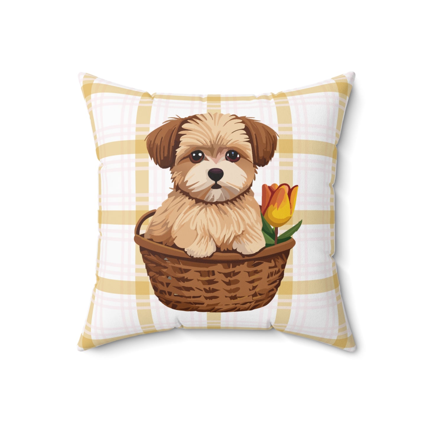 Accent Pillow Featuring Cute Maltese in Tulip Basket