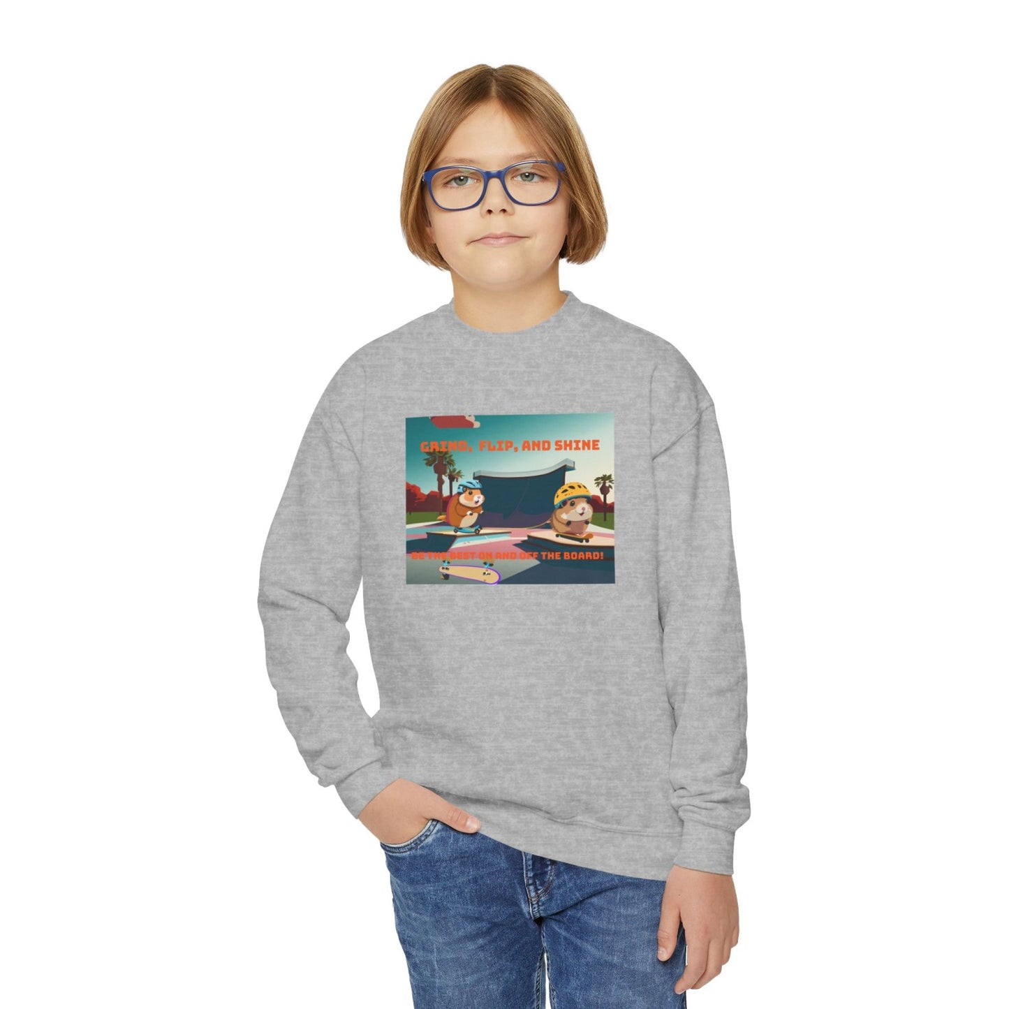 Cozy Youth Crewneck Sweatshirt Featuring Skater Hammies