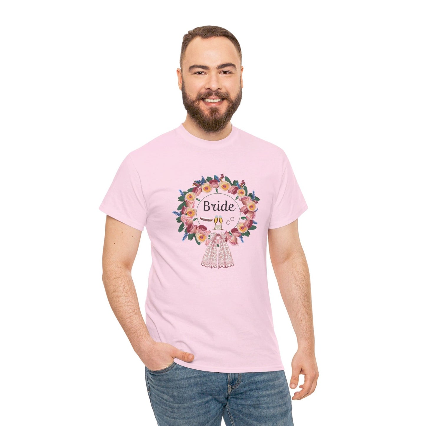 Bride Floral Wreath Heavy Cotton Bachelorette Party Tee