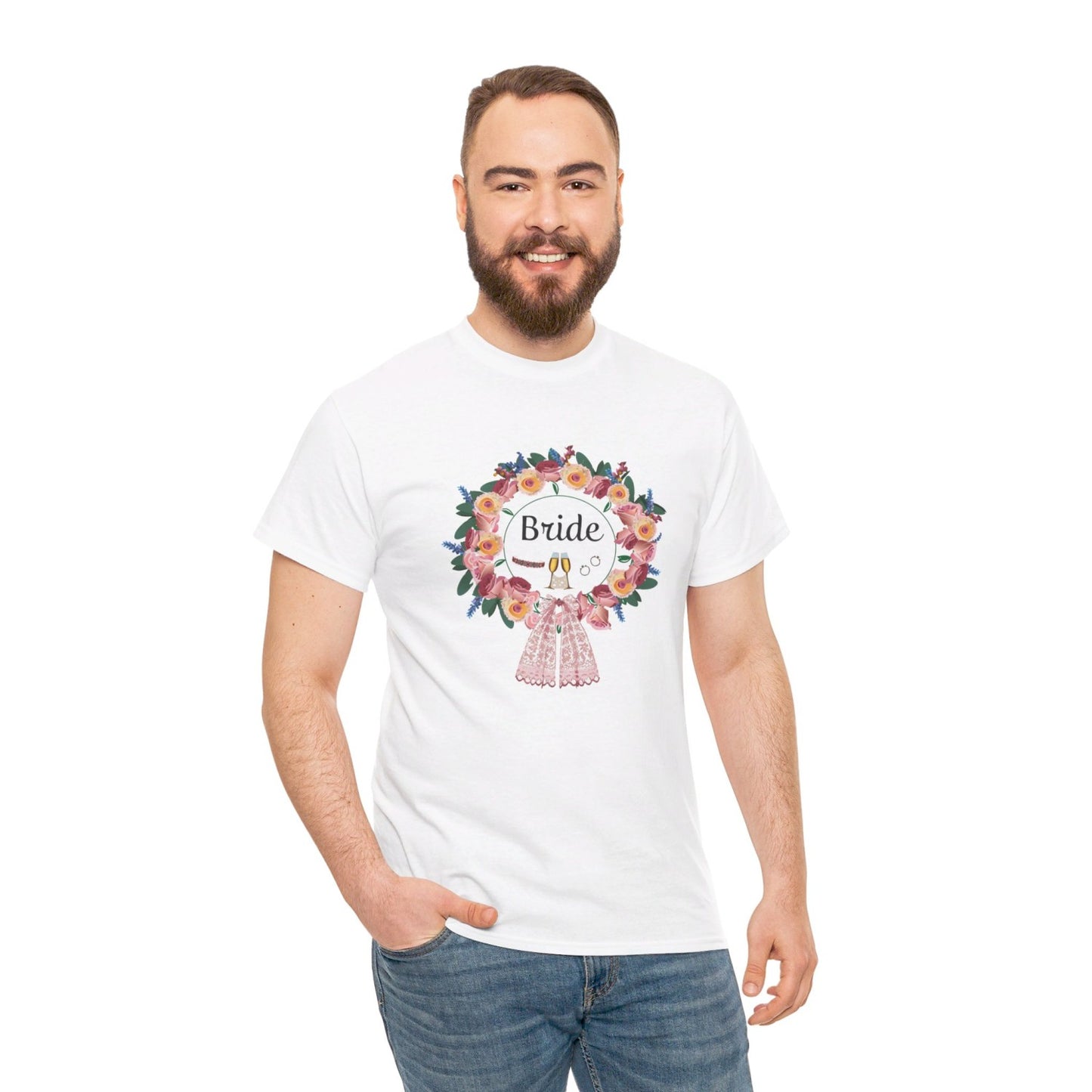 Bride Floral Wreath Heavy Cotton Bachelorette Party Tee