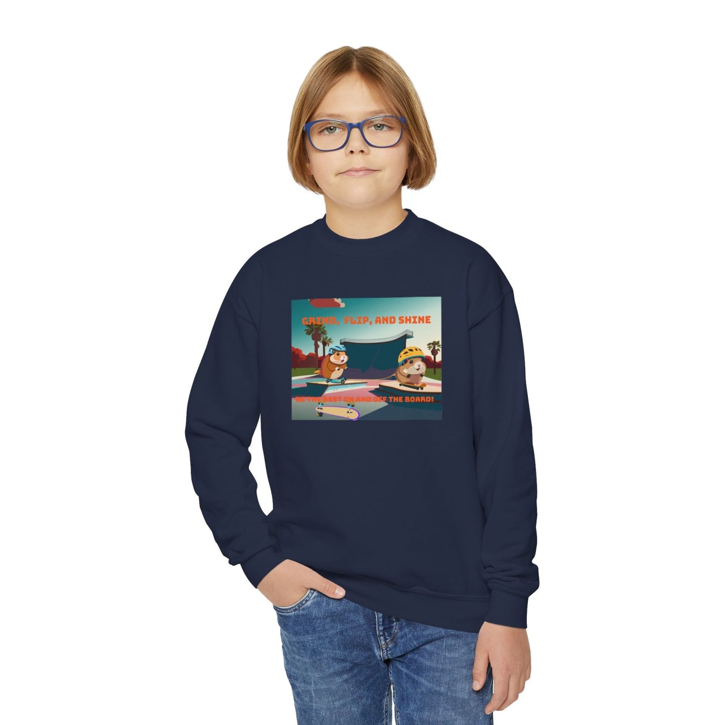 Cozy Youth Crewneck Sweatshirt Featuring Skater Hammies