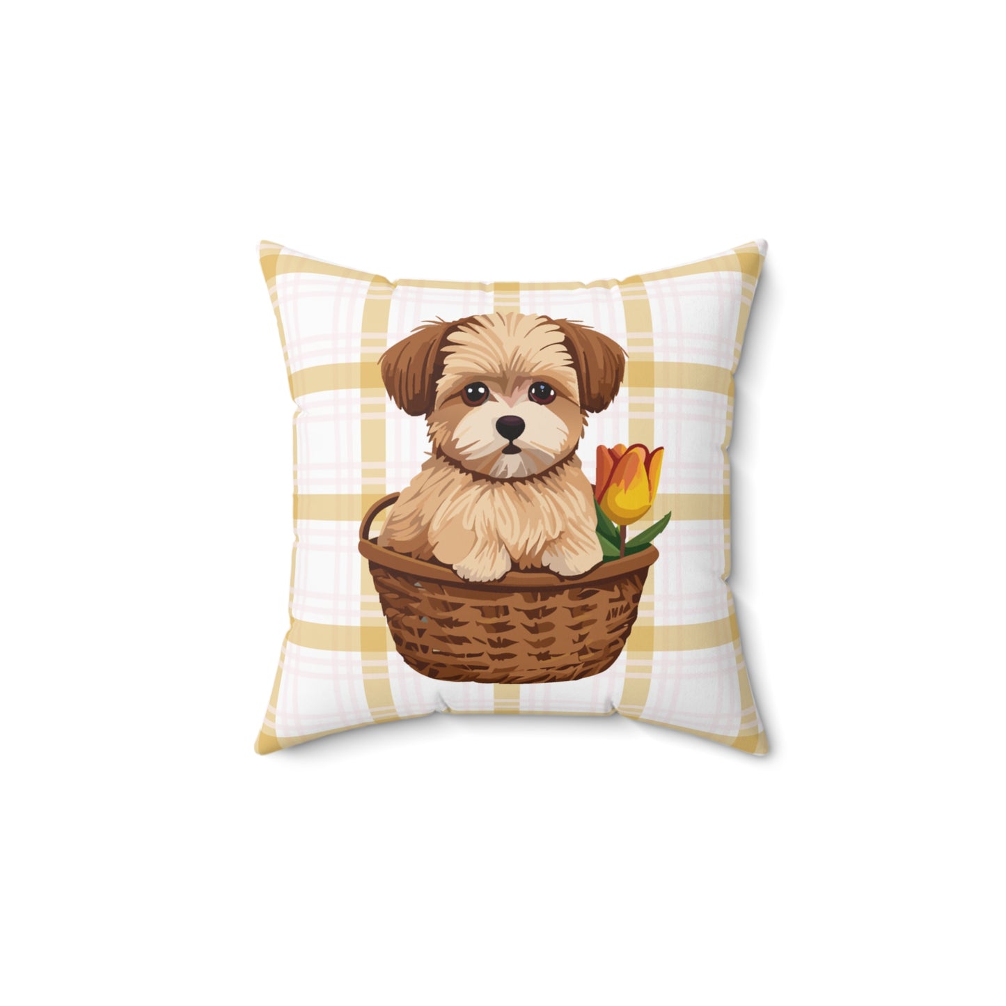 Accent Pillow Featuring Cute Maltese in Tulip Basket