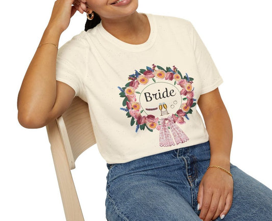 Bride Floral Wreath Softstyle T-Shirt in English