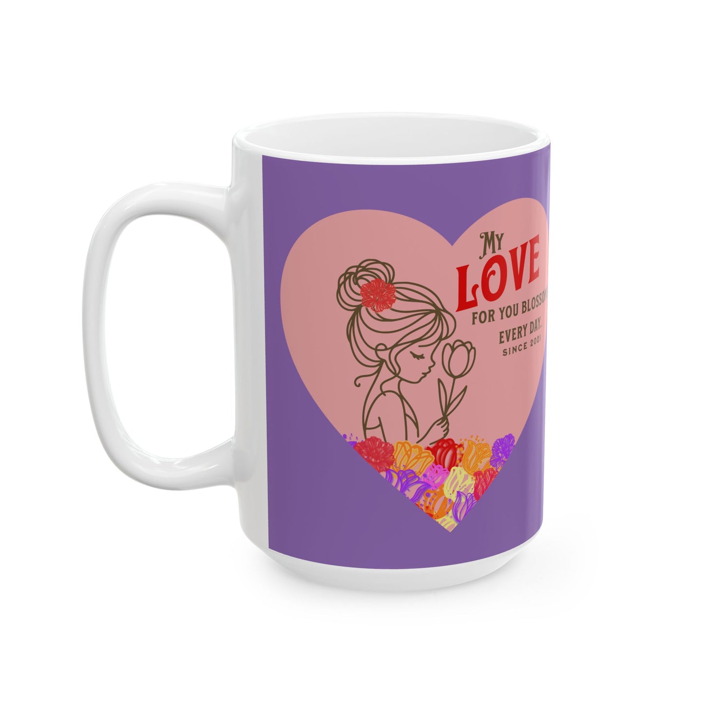 Blossoming Love Collection Ceramic Mug in Purple, (11oz, 15oz)