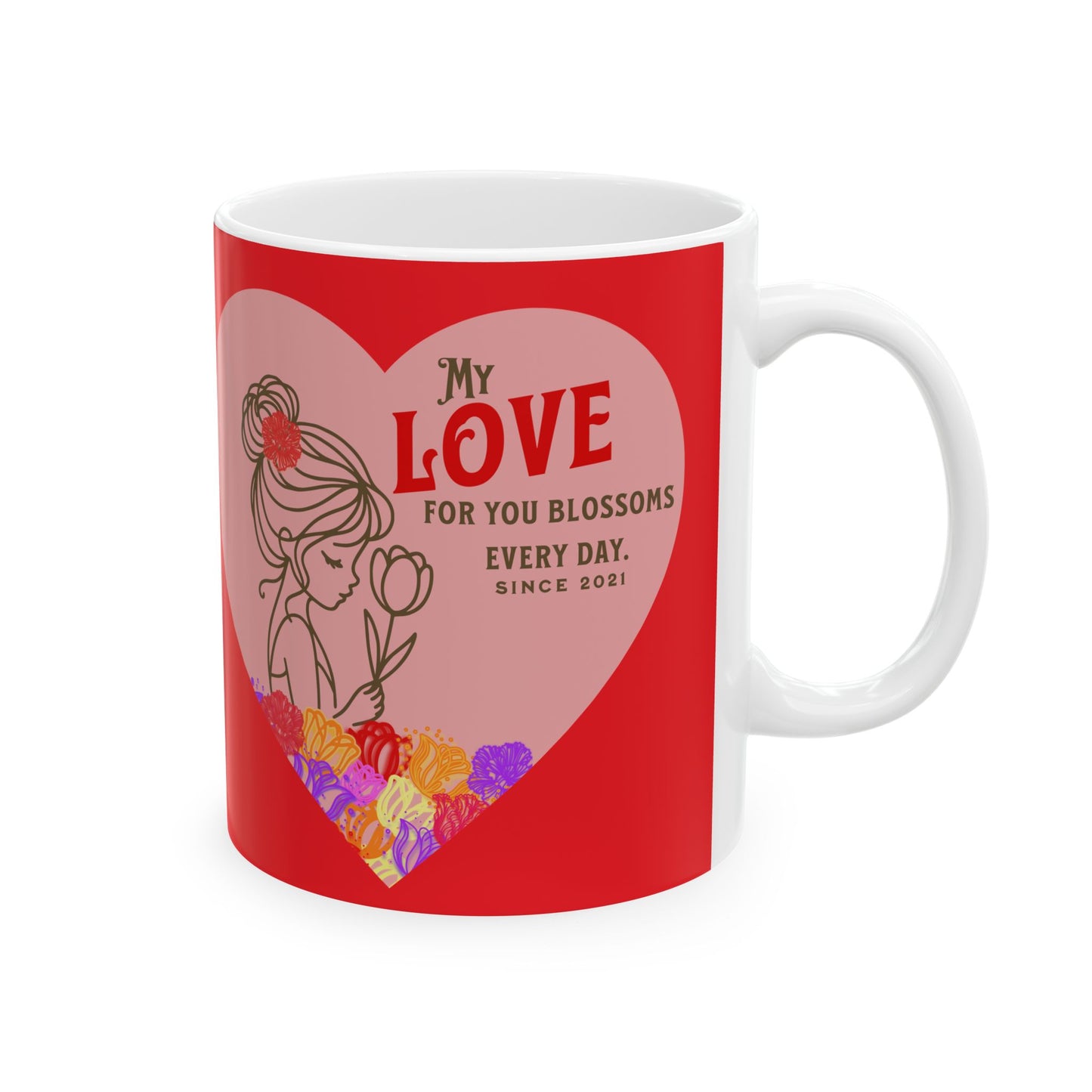 Blossoming Love Collection Ceramic Mug in Red, (11oz, 15oz)