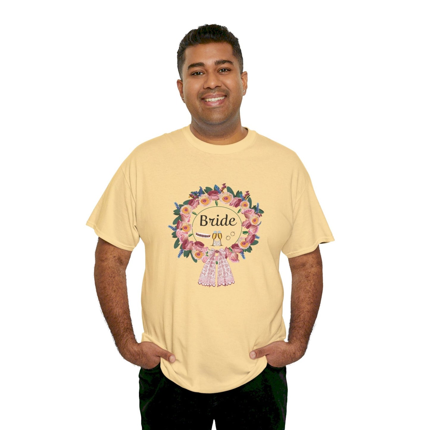 Bride Floral Wreath Heavy Cotton Bachelorette Party Tee