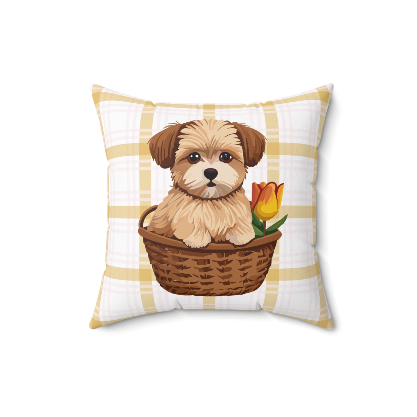 Accent Pillow Featuring Cute Maltese in Tulip Basket