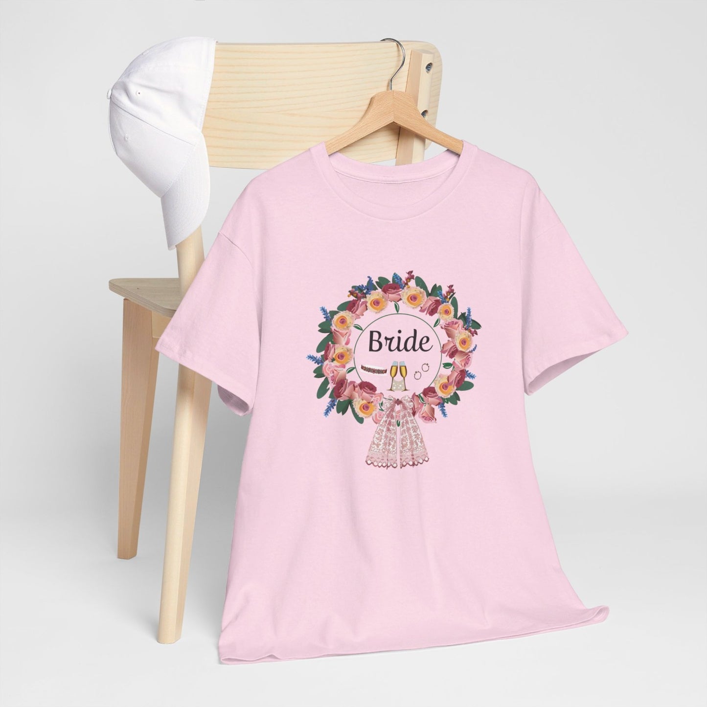 Bride Floral Wreath Heavy Cotton Bachelorette Party Tee