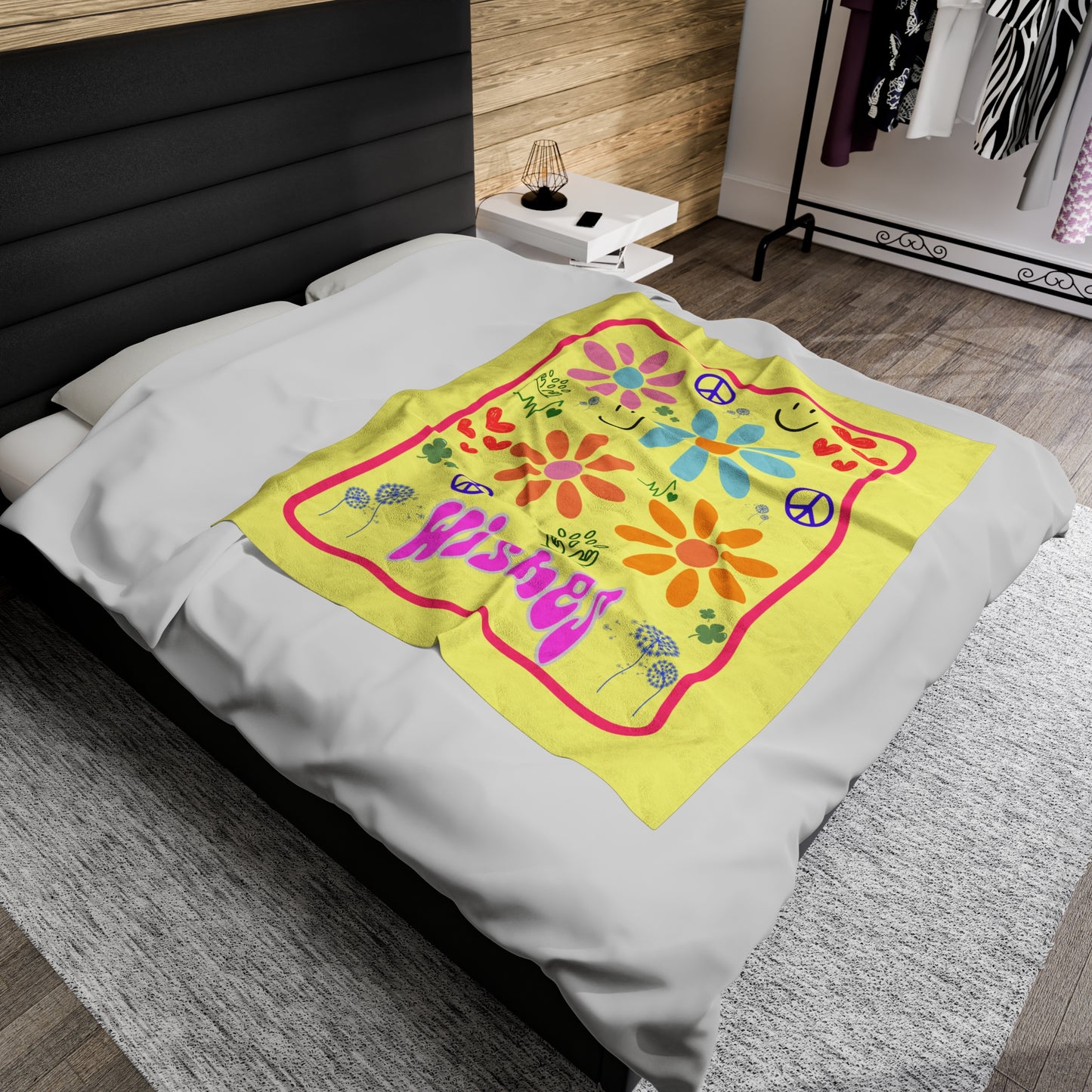 Bohemian Inspired Floral Velveteen Plush Blanket