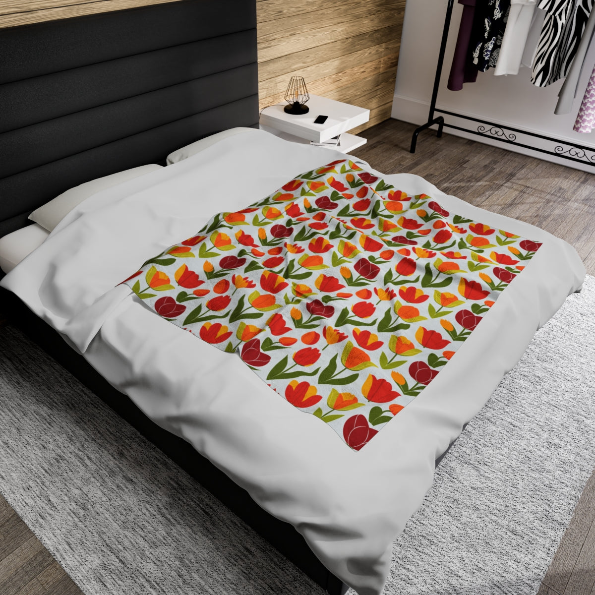 Velveteen Plush Blanket with Cozy Tulip Festival Design