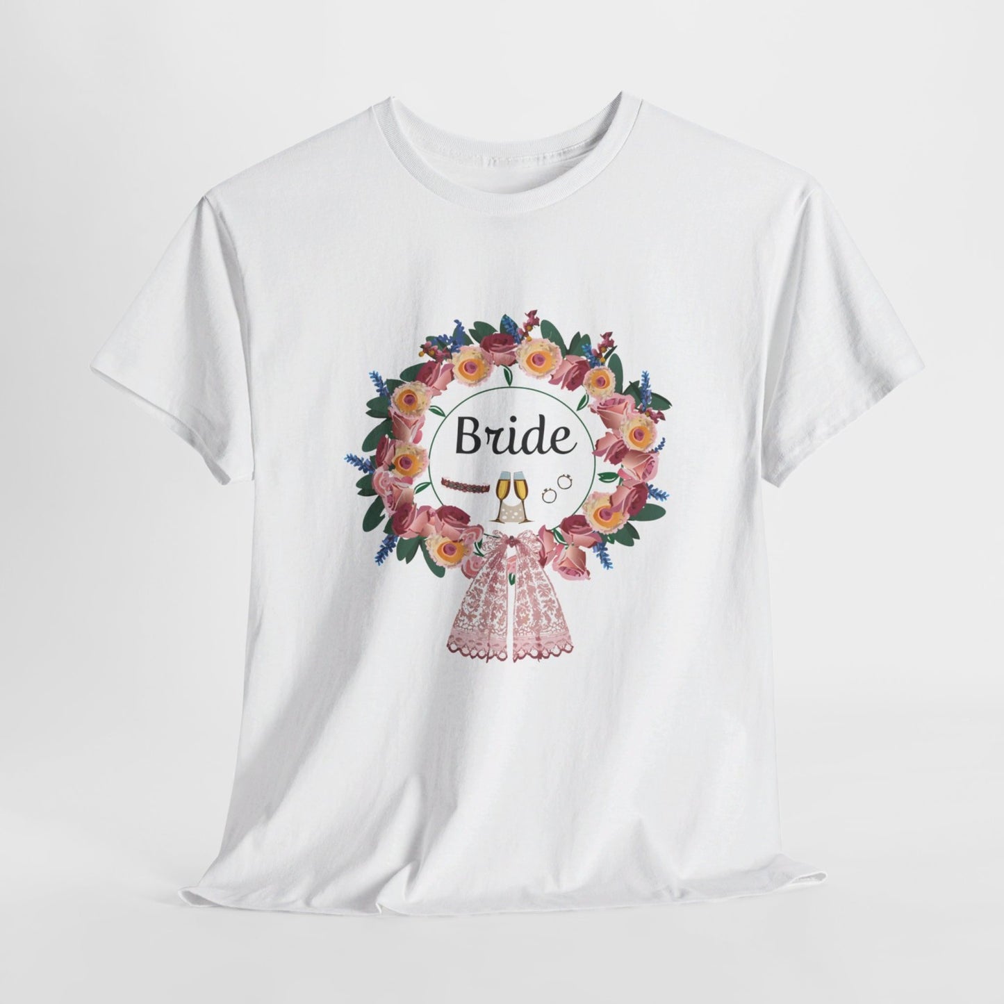 Bride Floral Wreath Heavy Cotton Bachelorette Party Tee