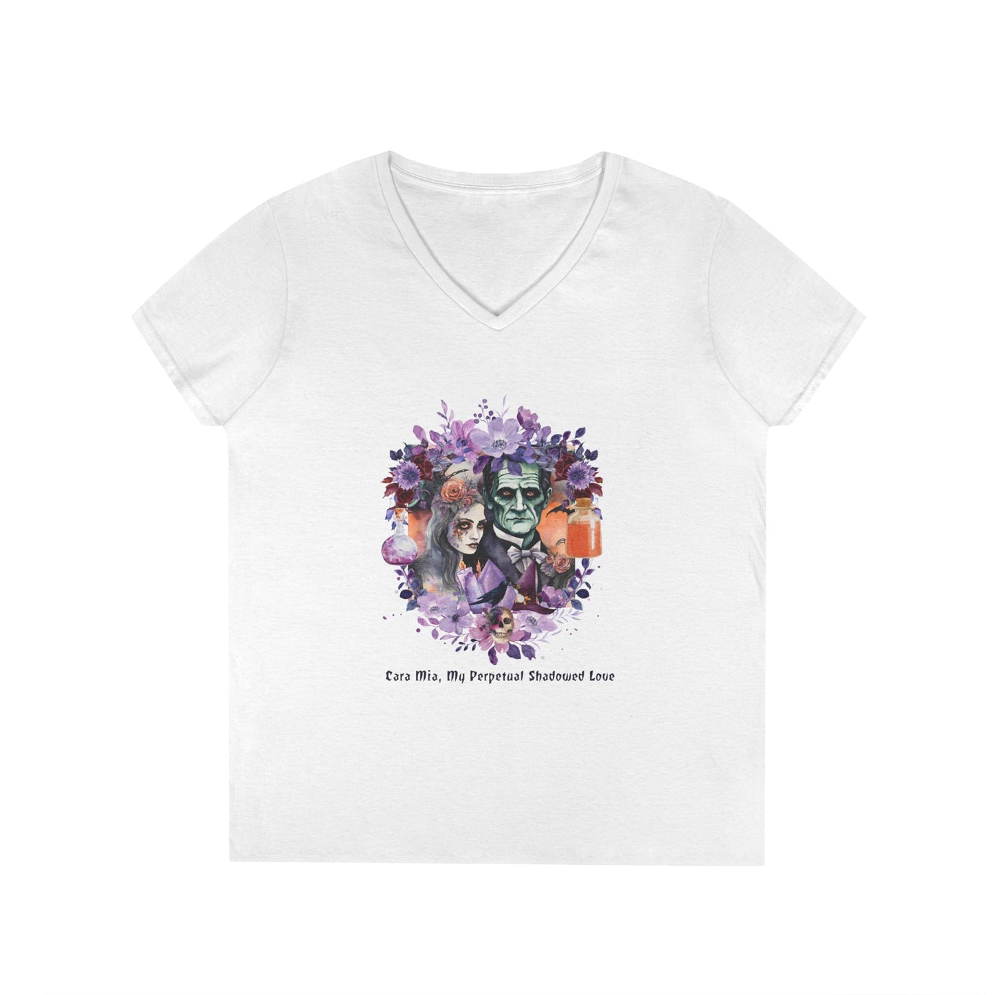 Frankenstein Love V-Neck T-Shirt, Halloween Gift, Gothic Shirt, Vintage Inspired Tee, Horror Fashion