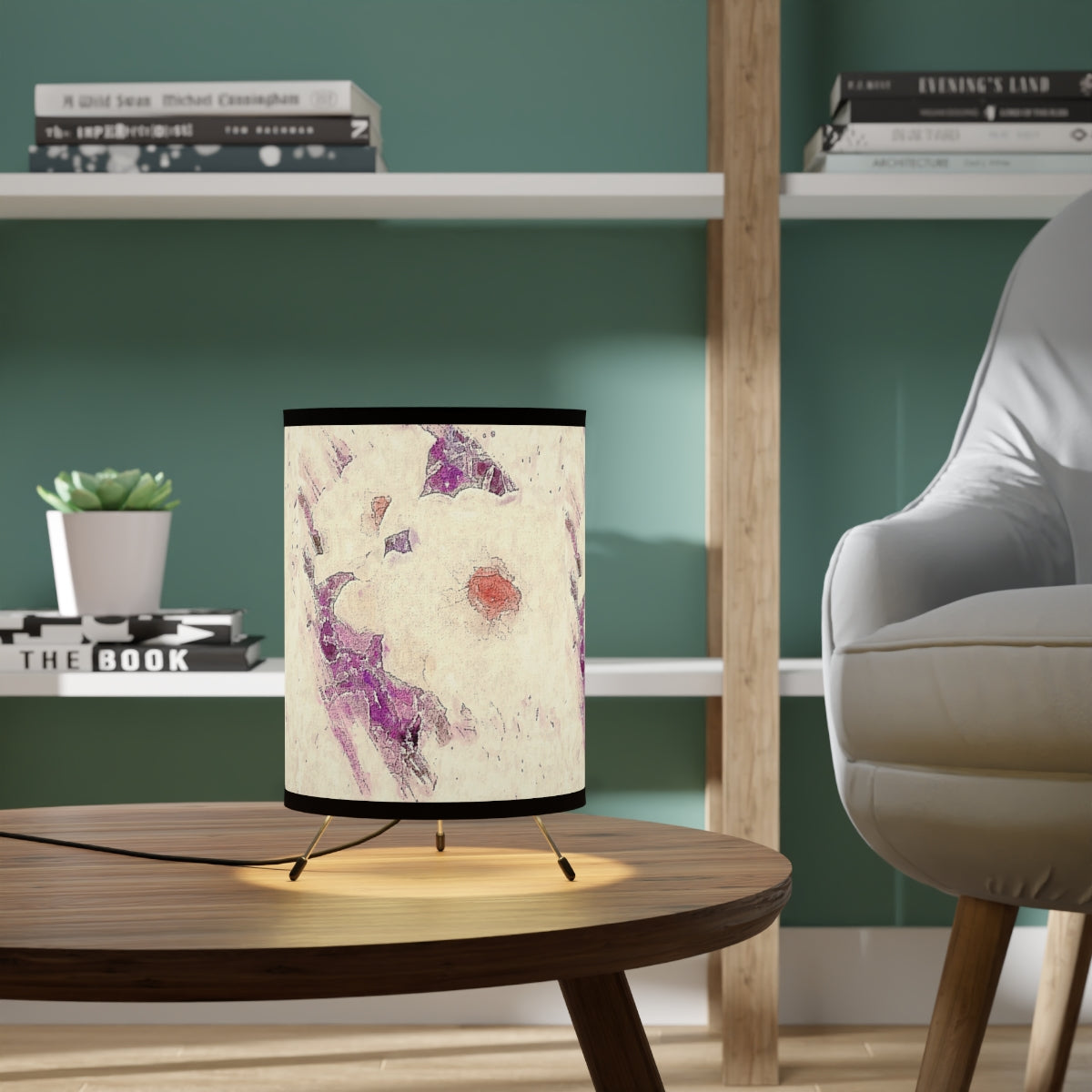 Stylish Lavender Floral Tripod Lamp in Watercolor Style