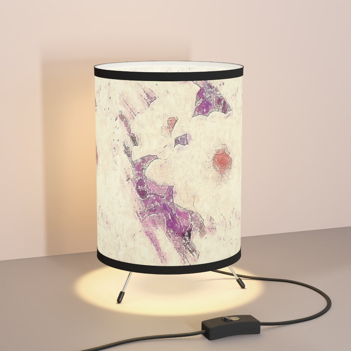 Stylish Lavender Floral Tripod Lamp in Watercolor Style