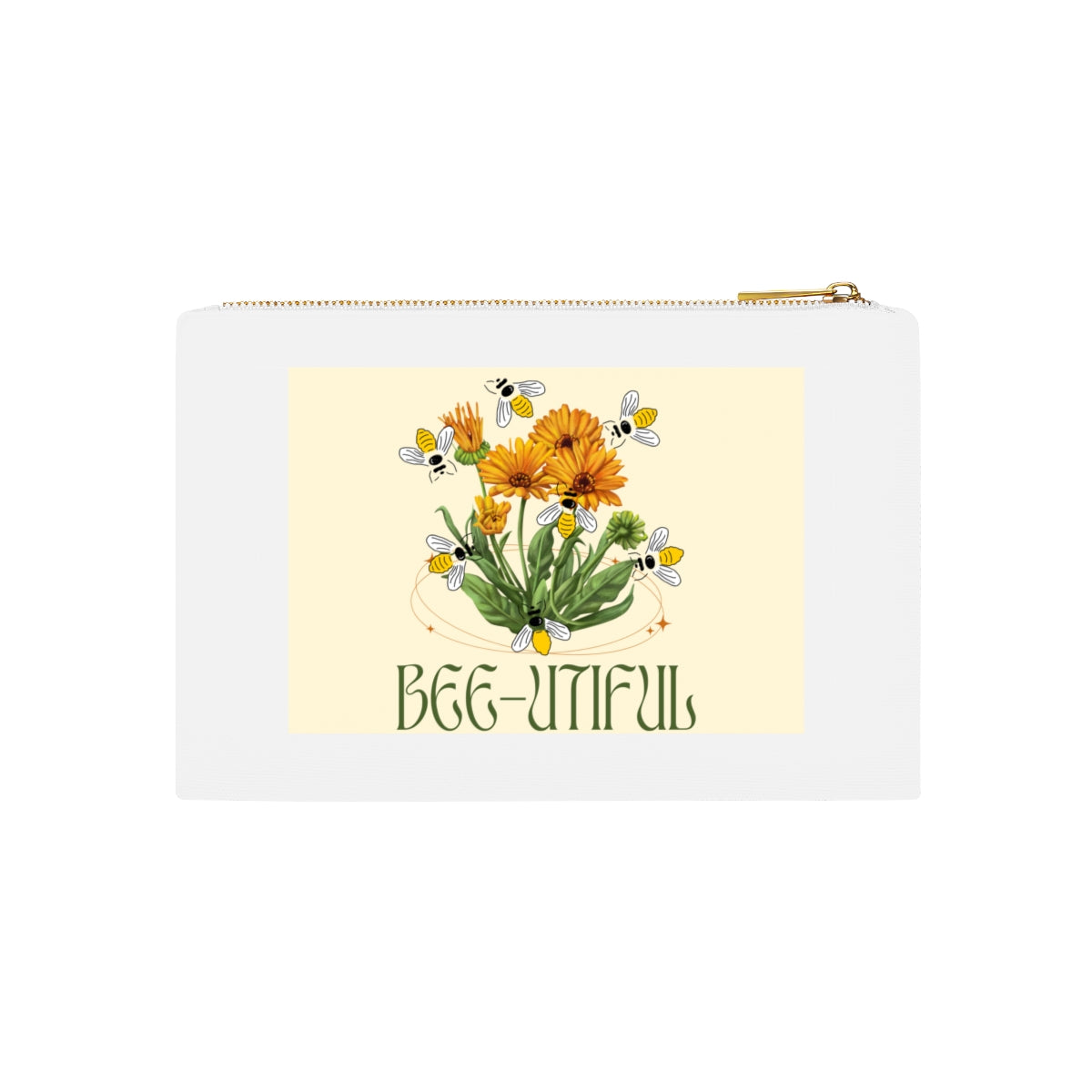 Cosmetic Bag Featuring Honey Bees Circling Sunflower Bunch