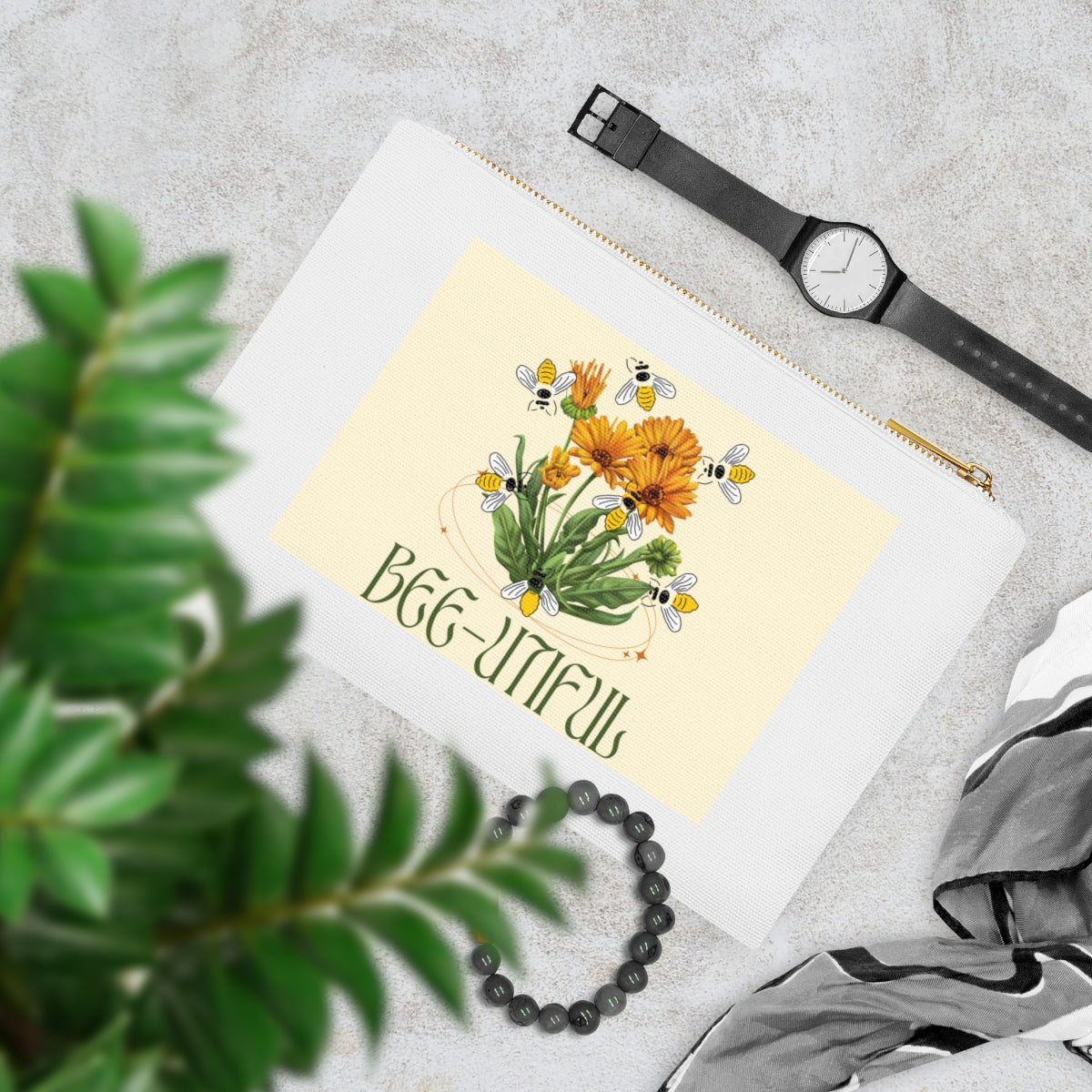 Cosmetic Bag Featuring Honey Bees Circling Sunflower Bunch