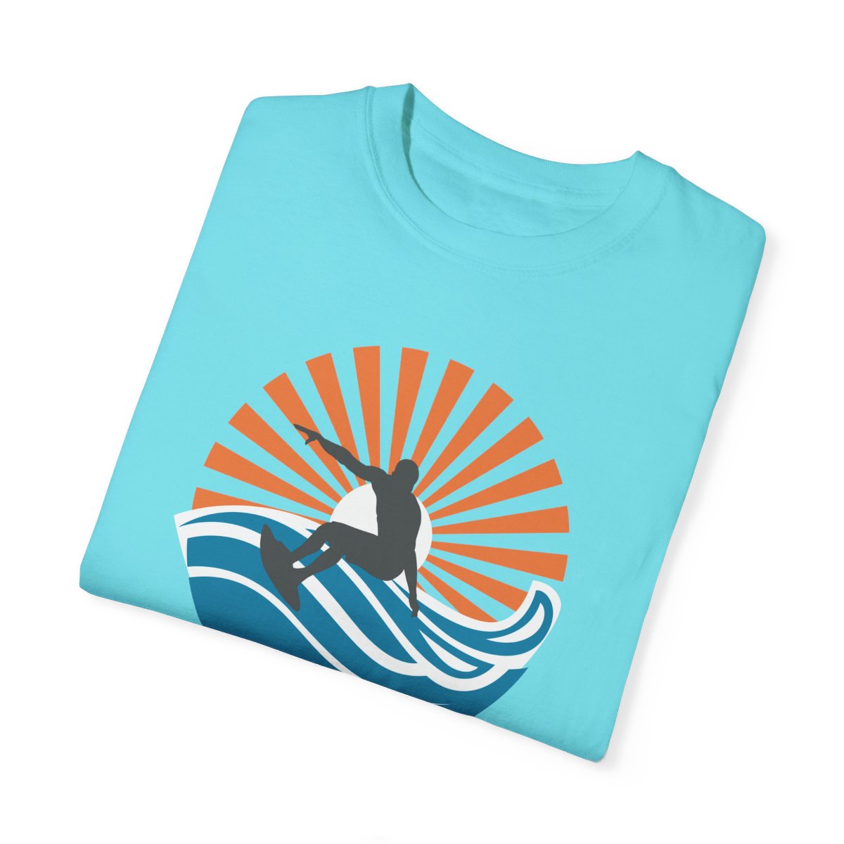 Chic Surfer Themed T-shirt Featuring Riding Dude with Cool Phrase