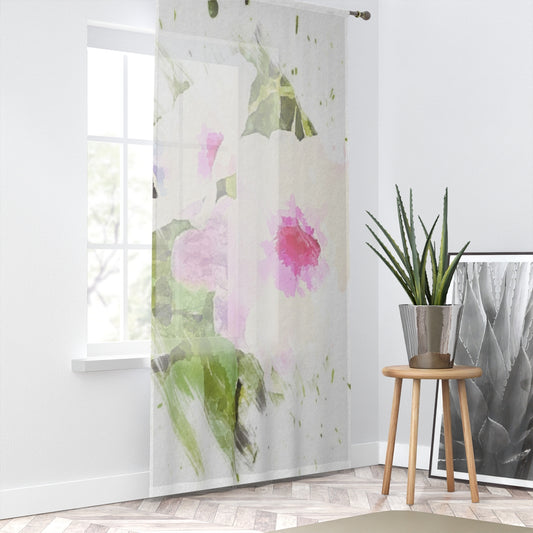 Garden Floral Sheer Window Curtain in Watercolor Style