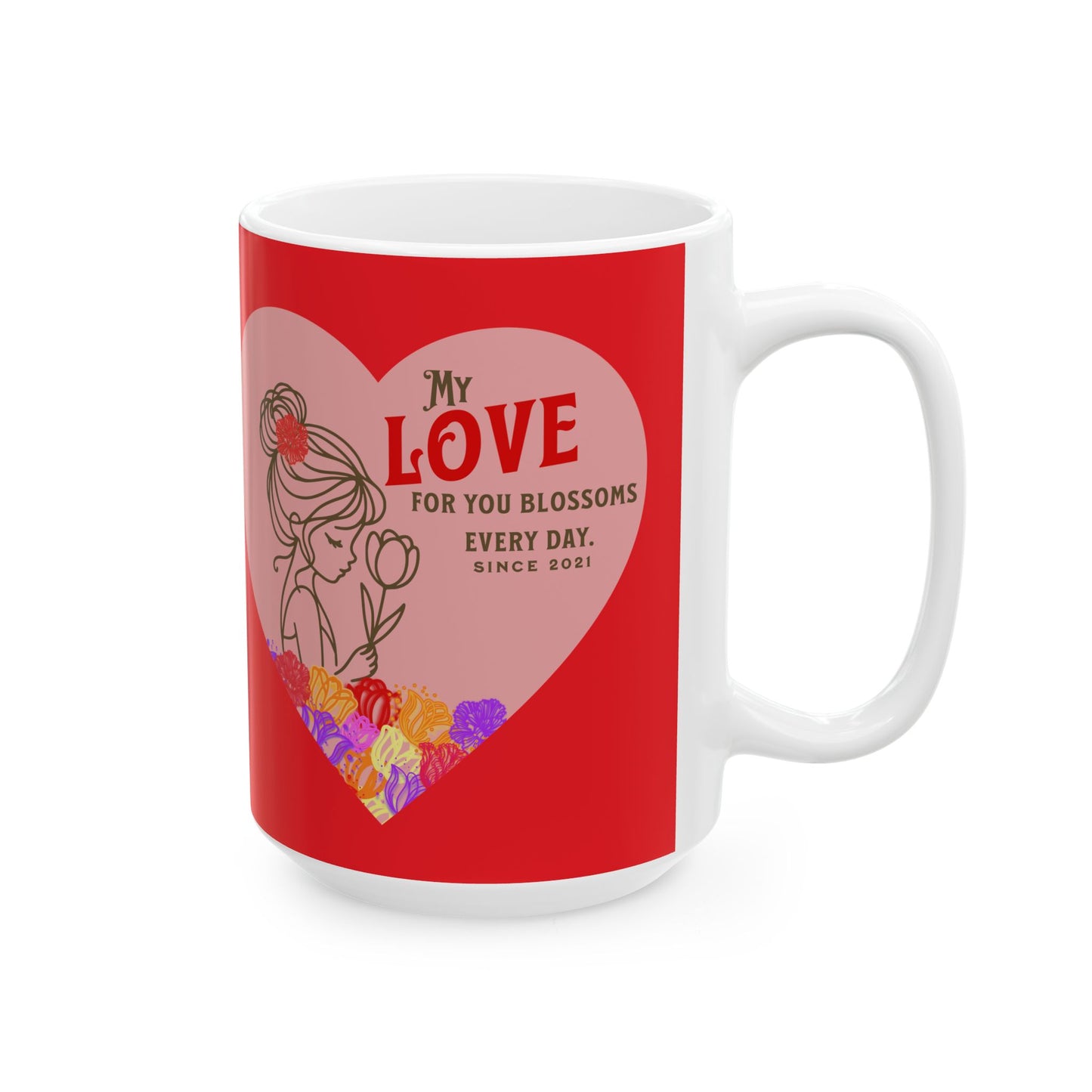 Blossoming Love Collection Ceramic Mug in Red, (11oz, 15oz)