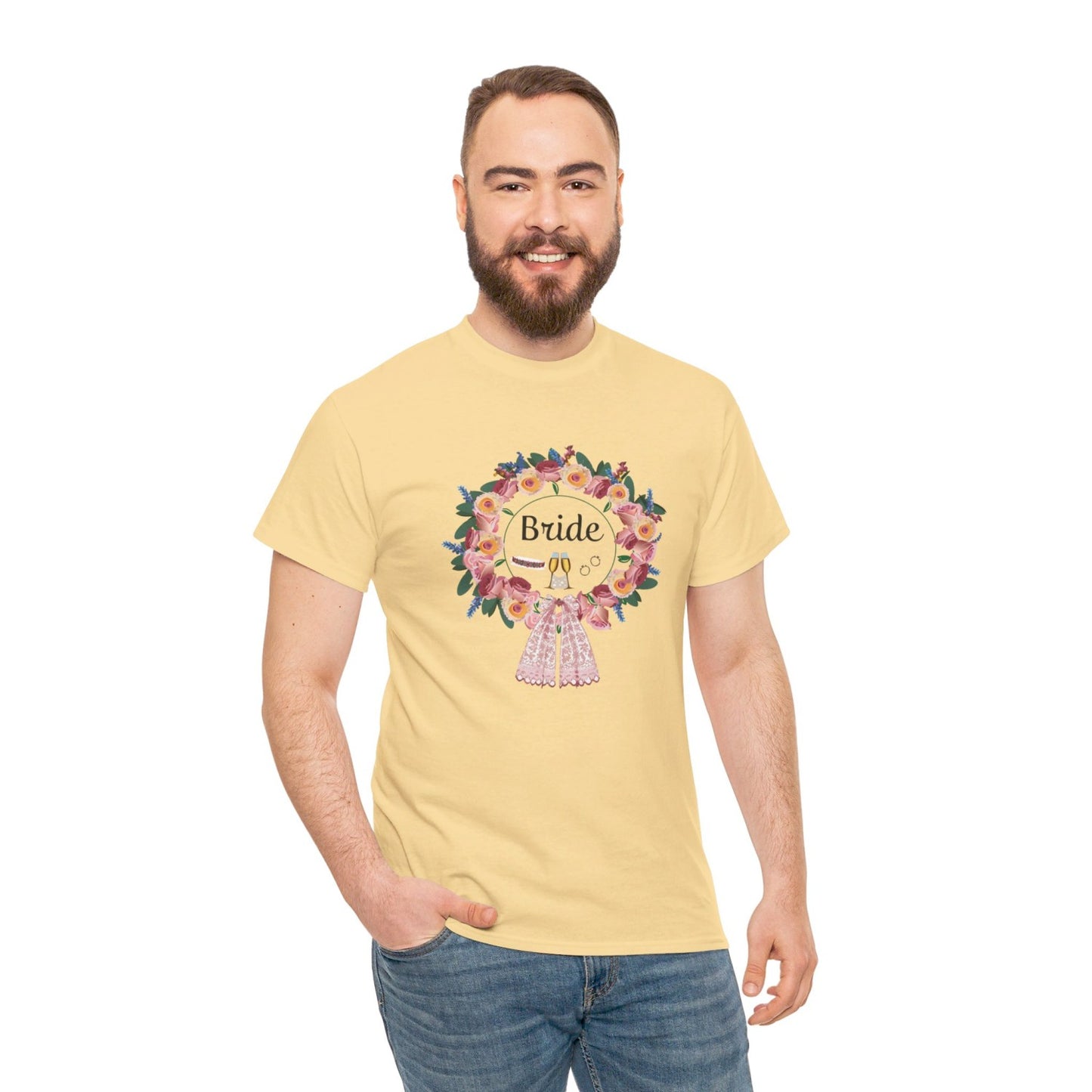 Bride Floral Wreath Heavy Cotton Bachelorette Party Tee