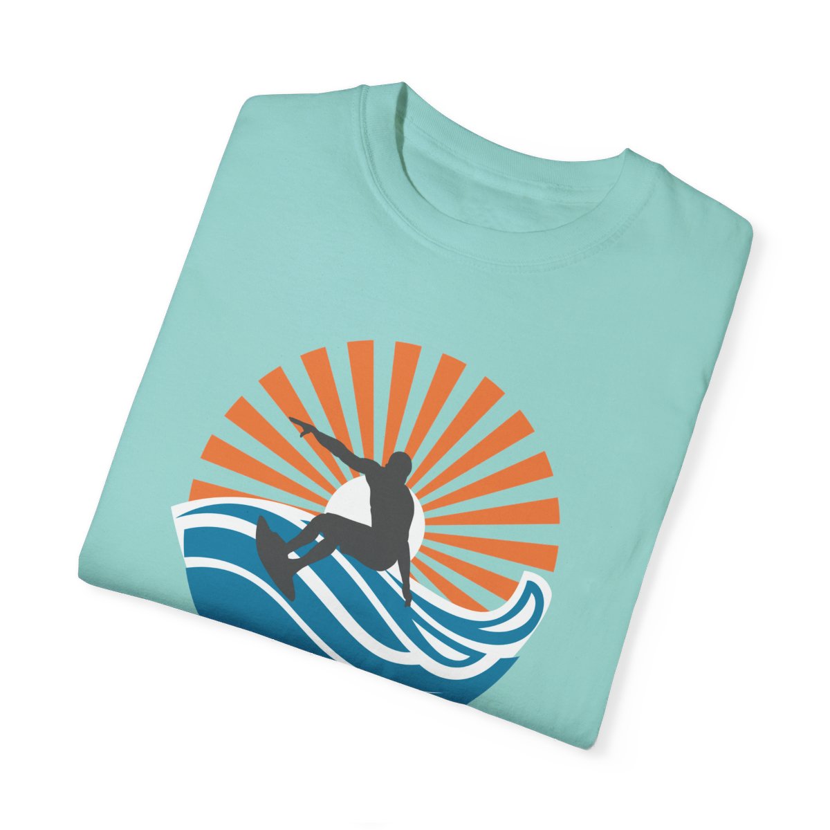 Chic Surfer Themed T-shirt Featuring Riding Dude with Cool Phrase