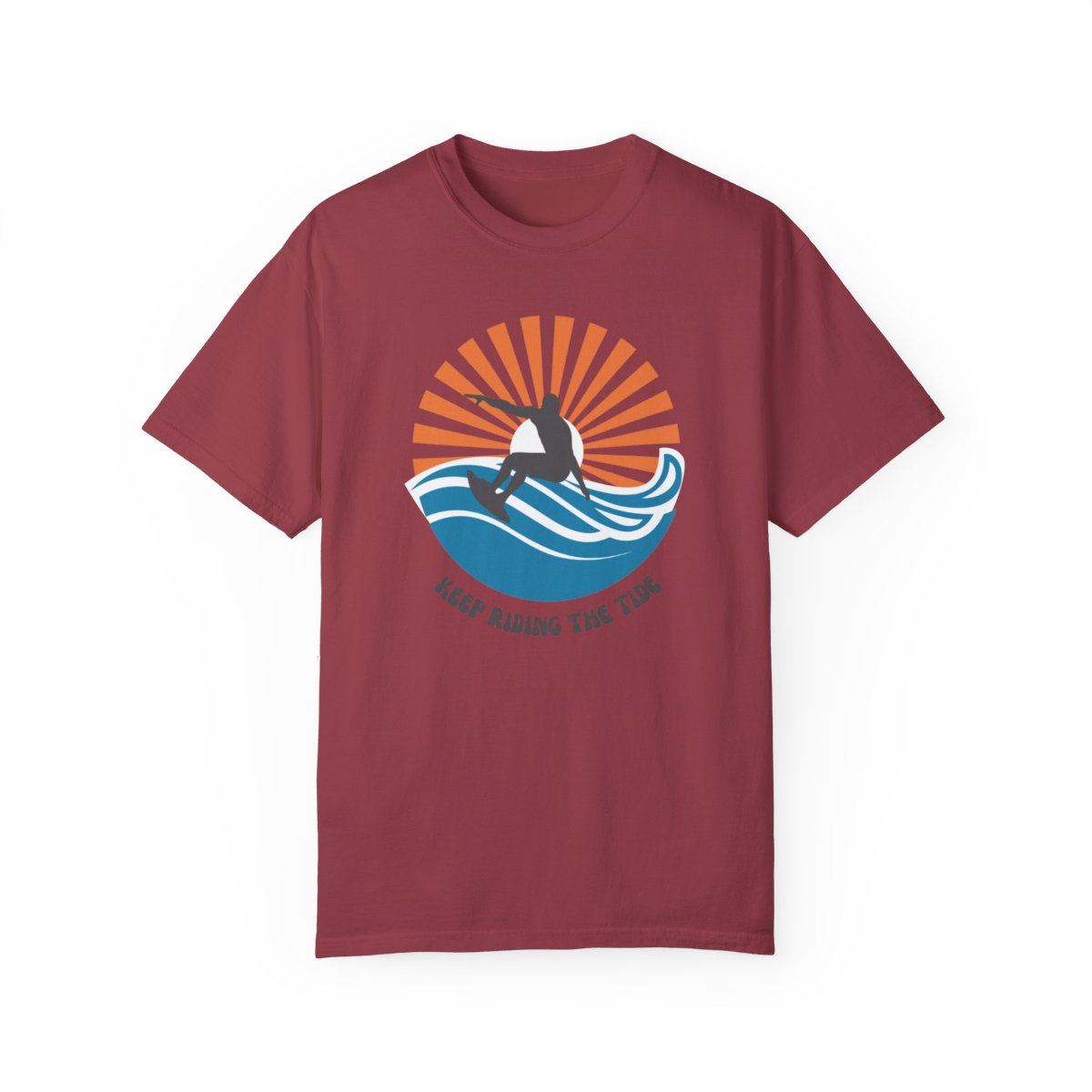 Chic Surfer Themed T-shirt Featuring Riding Dude with Cool Phrase