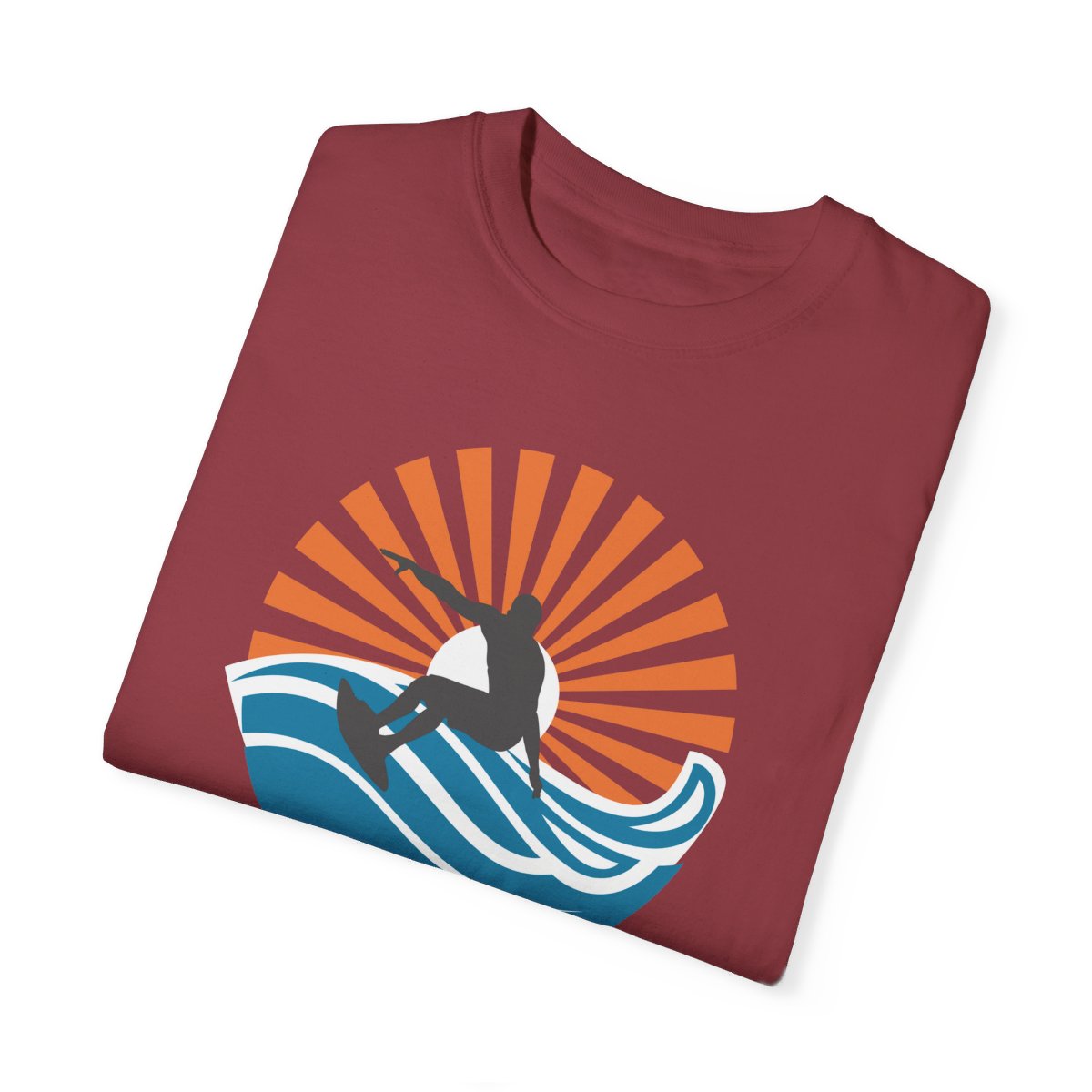 Chic Surfer Themed T-shirt Featuring Riding Dude with Cool Phrase