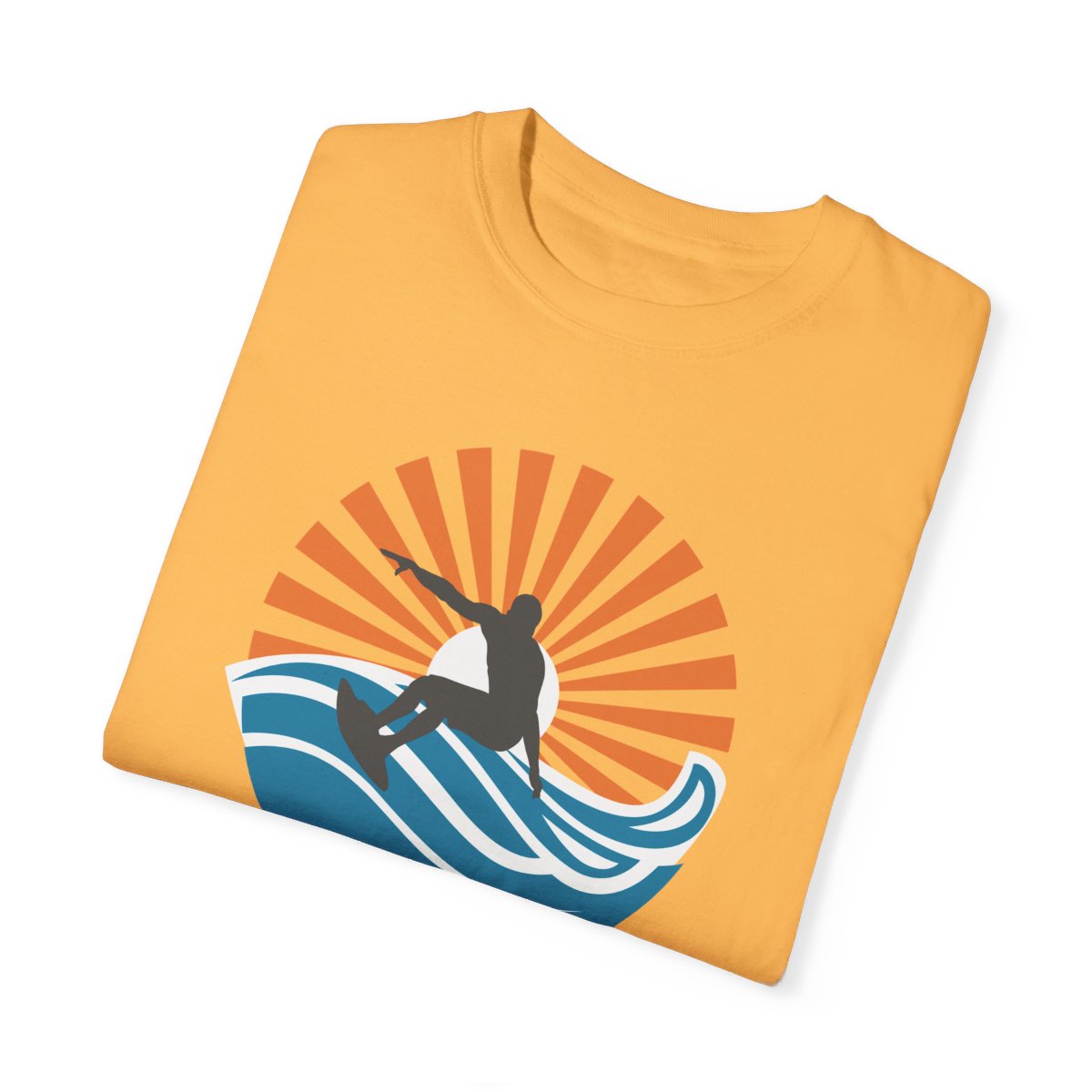 Chic Surfer Themed T-shirt Featuring Riding Dude with Cool Phrase