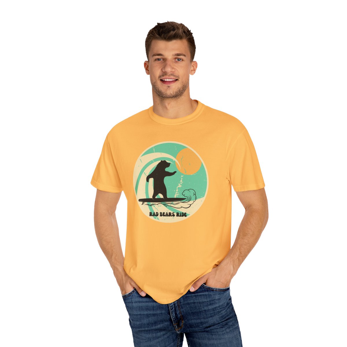 Gnarly Surfer Themed T-shirt Featuring Bear with Cool Phrase
