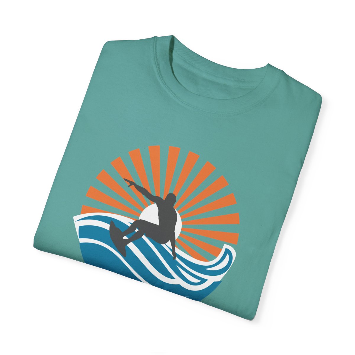 Chic Surfer Themed T-shirt Featuring Riding Dude with Cool Phrase