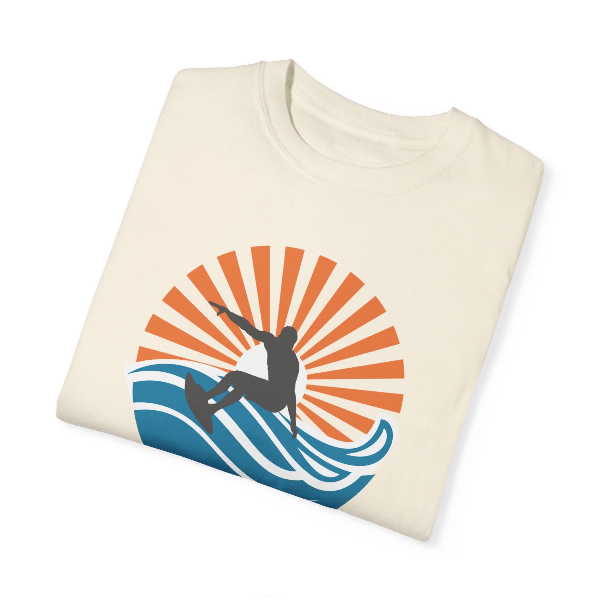Chic Surfer Themed T-shirt Featuring Riding Dude with Cool Phrase