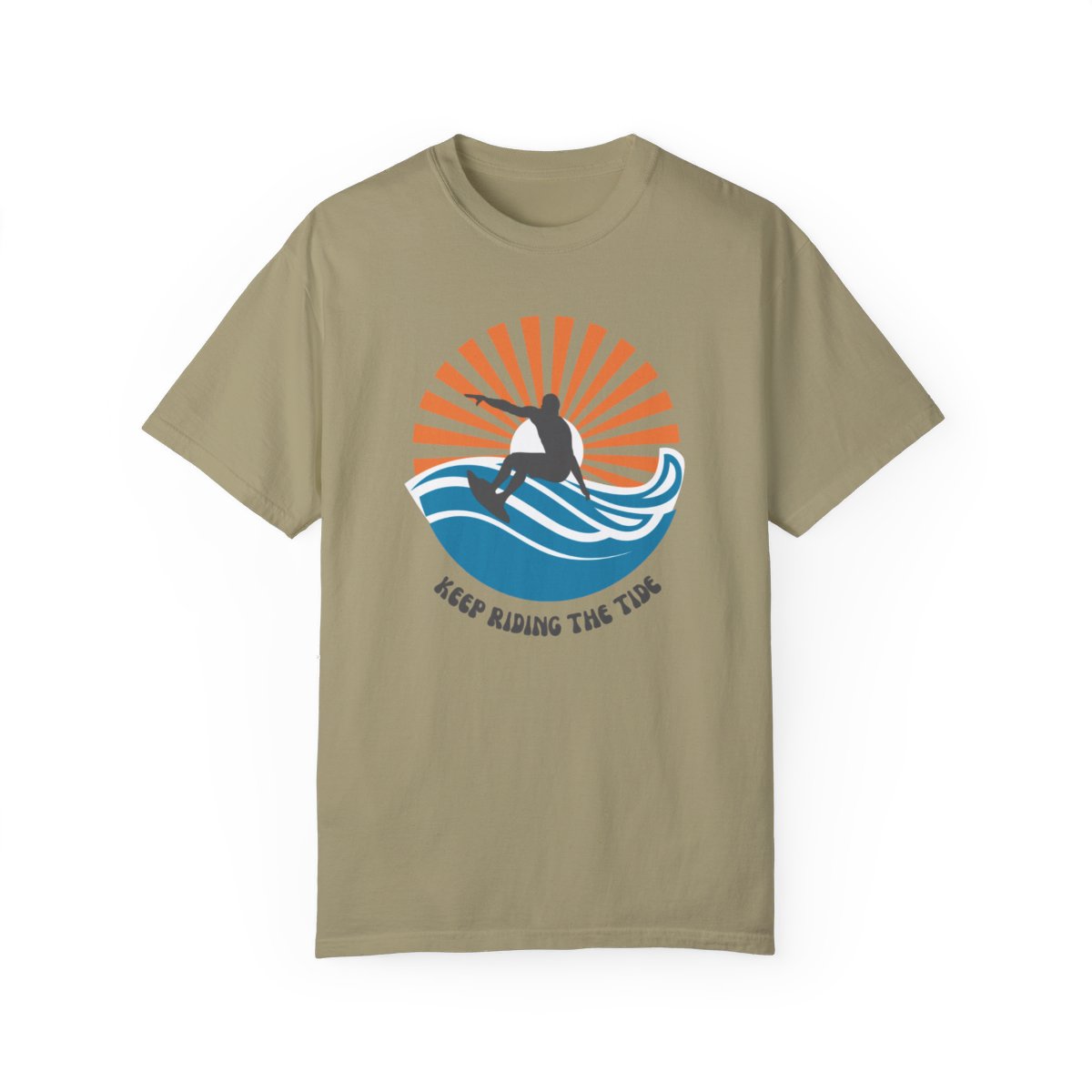 Chic Surfer Themed T-shirt Featuring Riding Dude with Cool Phrase
