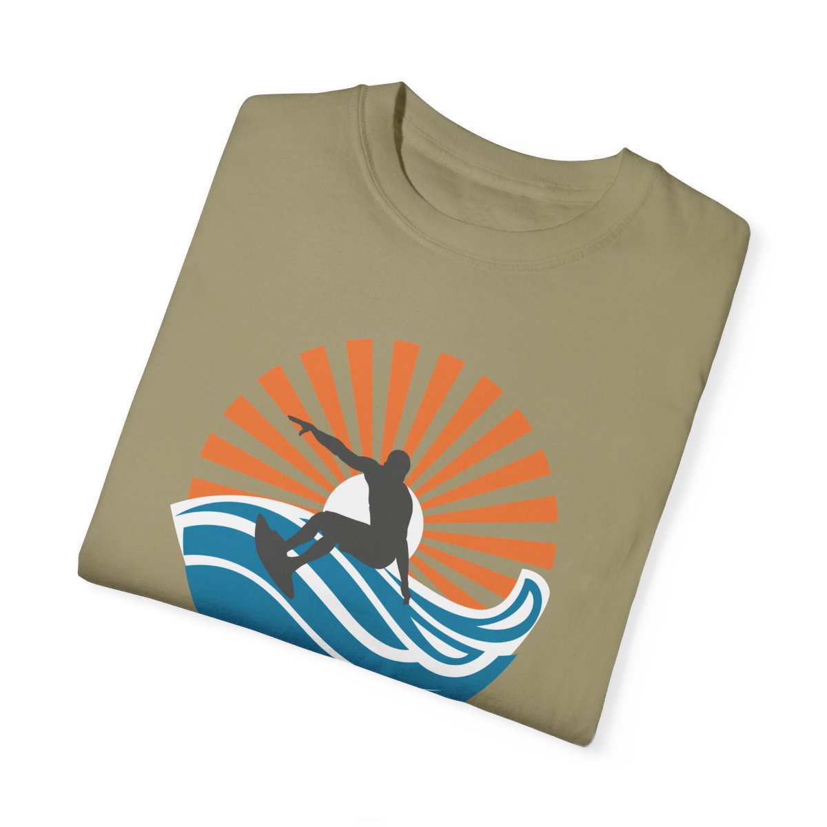 Chic Surfer Themed T-shirt Featuring Riding Dude with Cool Phrase