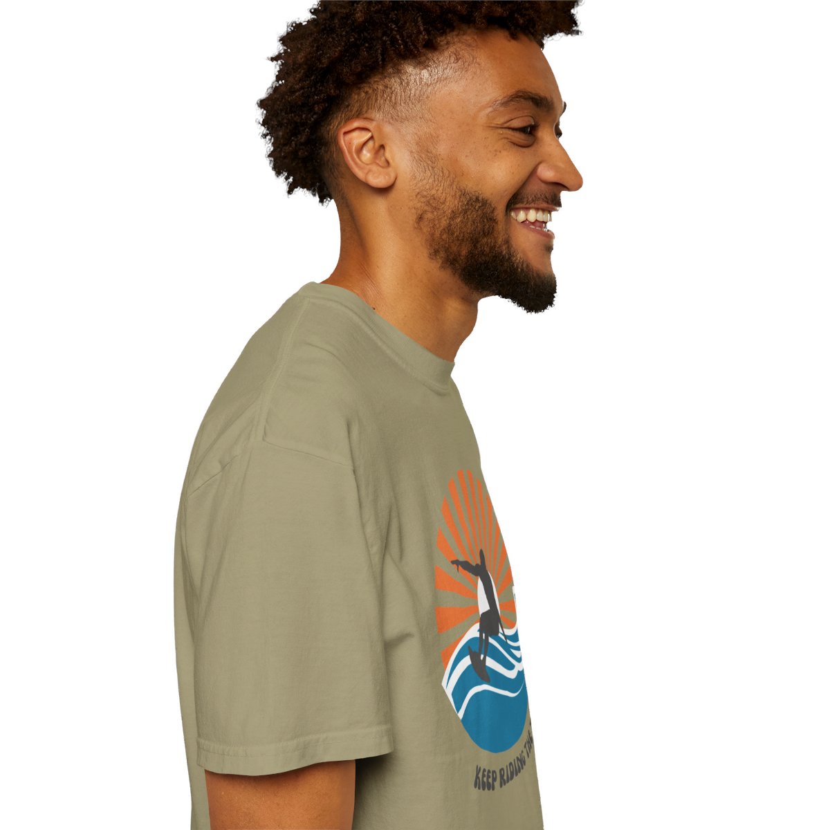 Chic Surfer Themed T-shirt Featuring Riding Dude with Cool Phrase