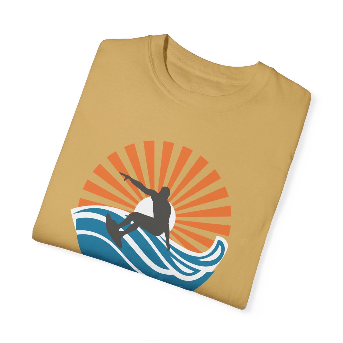 Chic Surfer Themed T-shirt Featuring Riding Dude with Cool Phrase