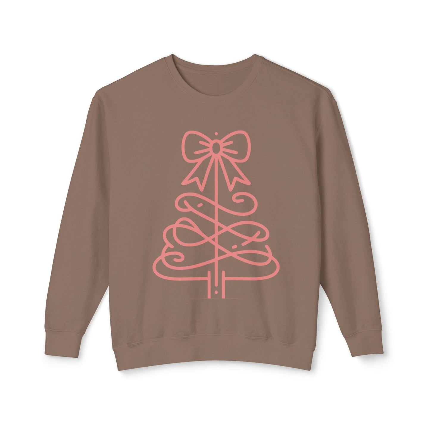 Cozy Sweatshirt with Coquette Inspired Bow Topped Christmas Tree