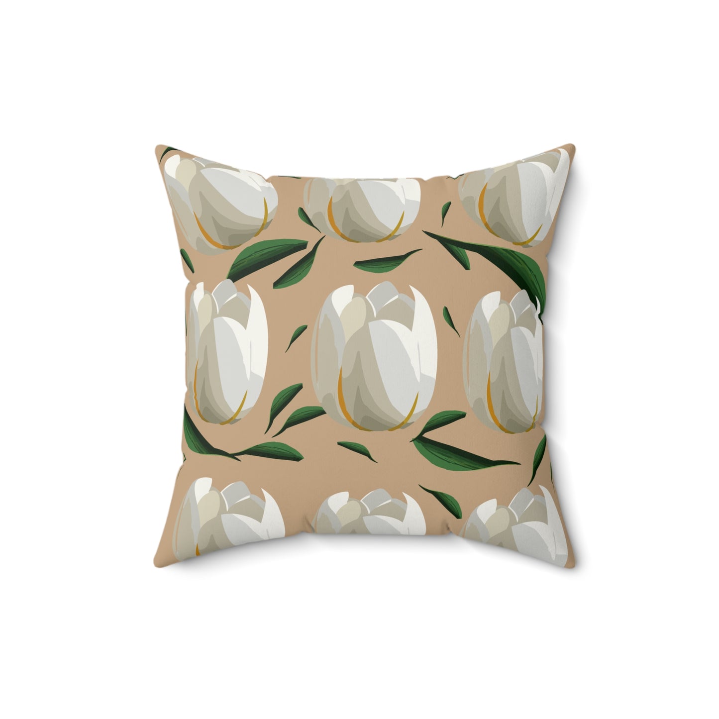 White Tulips and Sand Spun Polyester Square Pillow